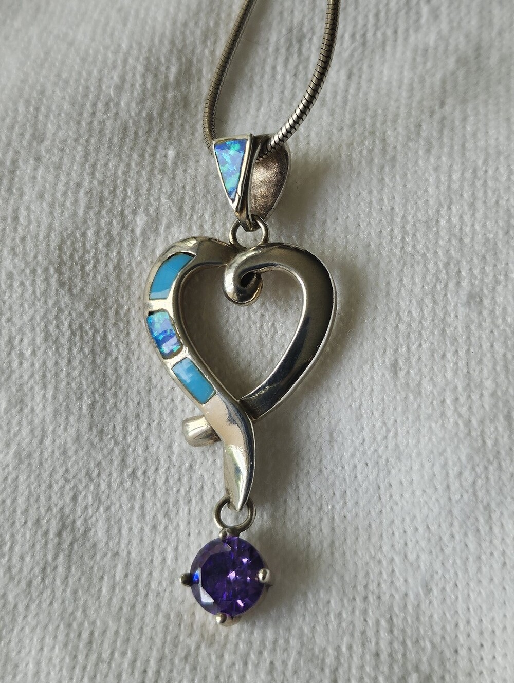 Opal doublet Amethyst drop Sterling Necklace On Sterling Chain